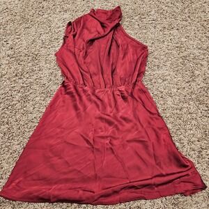 Petal + Pup Burgundy Satin Mock Neck Sleeveless Mini Dress Size M Wine Red